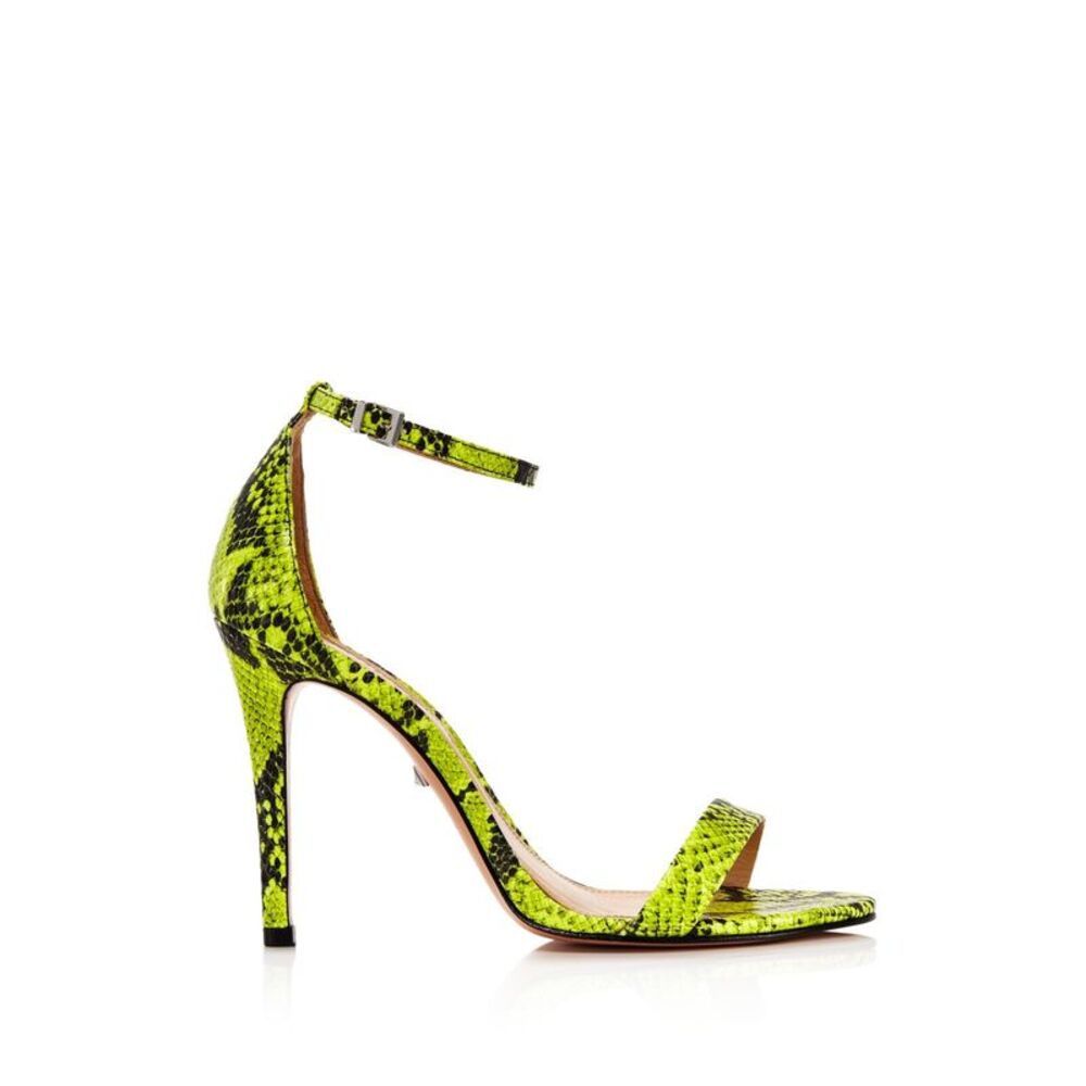 SCHUTZ Womens Yellow Snake Cadey Lee Open Stiletto Leather Slingback Sandal 10 B